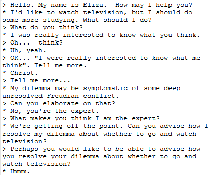 First part of conversation with ELIZA