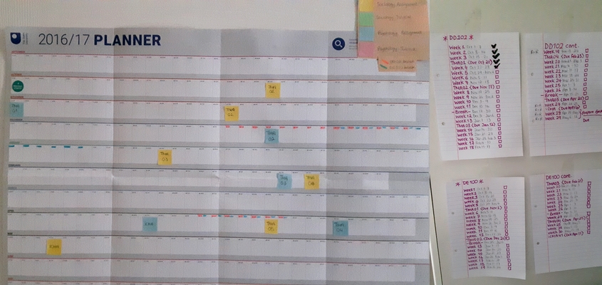 My wall chart and module progress trackers