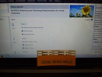 Course website with sticker in front of it saying "social media ninja"