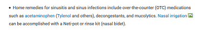 Screenshot of US website recommendations on sinusitis