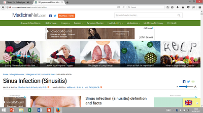 Screenshot of US website advice on sinusitis