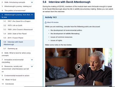 Screenshot of module webpage with exclusive interview with David Attenborough