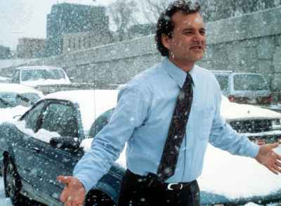 Bill Murray runs in snow in Groundhog Day