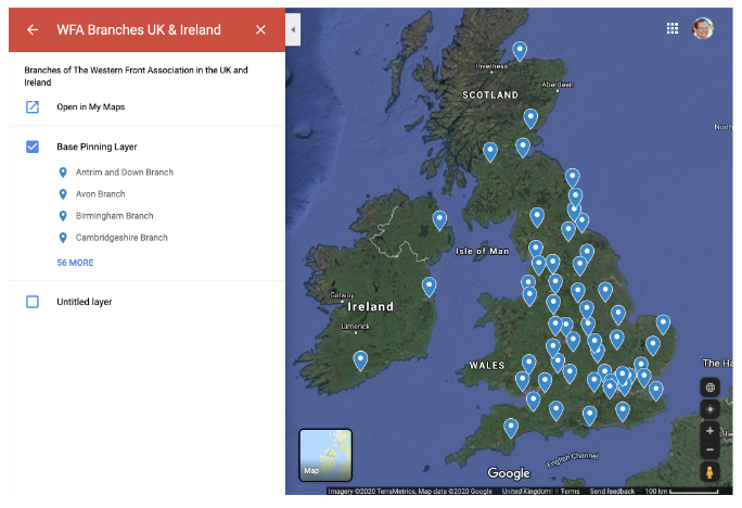 Interactive Google Map of The Western Front Association UK & Ireland Branches