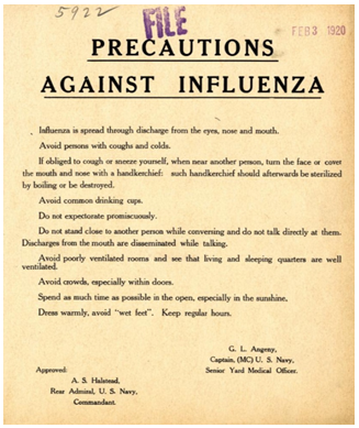 1918 Precautions Against Influenza Poster