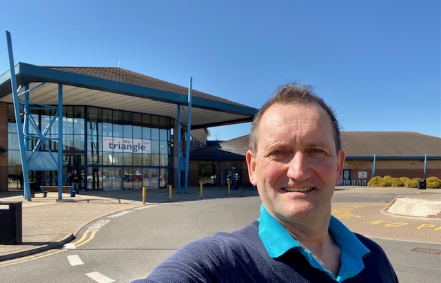 Outside the Triangle Leisure Centre, Burgess Hill - day one out of lockdown