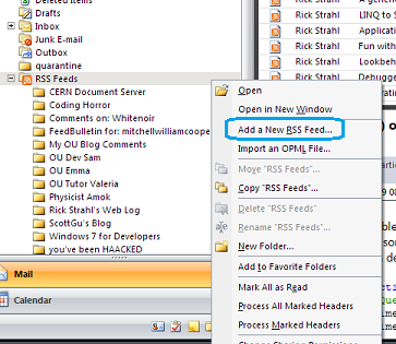 Adding RSS feed in Outlook