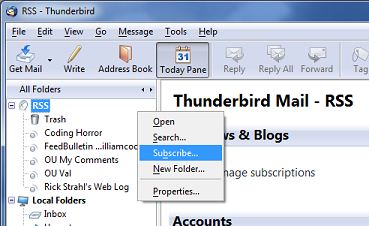 Adding RSS to Thunderbird