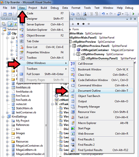 Document outline in Visual Studio