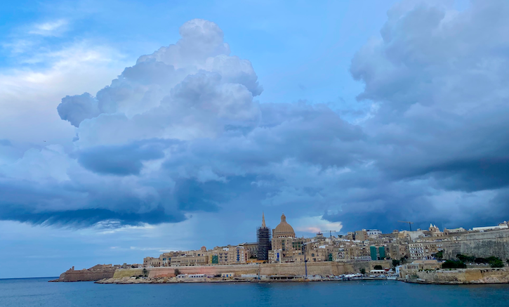 A view of Valletta with an October storm brewing in the distance