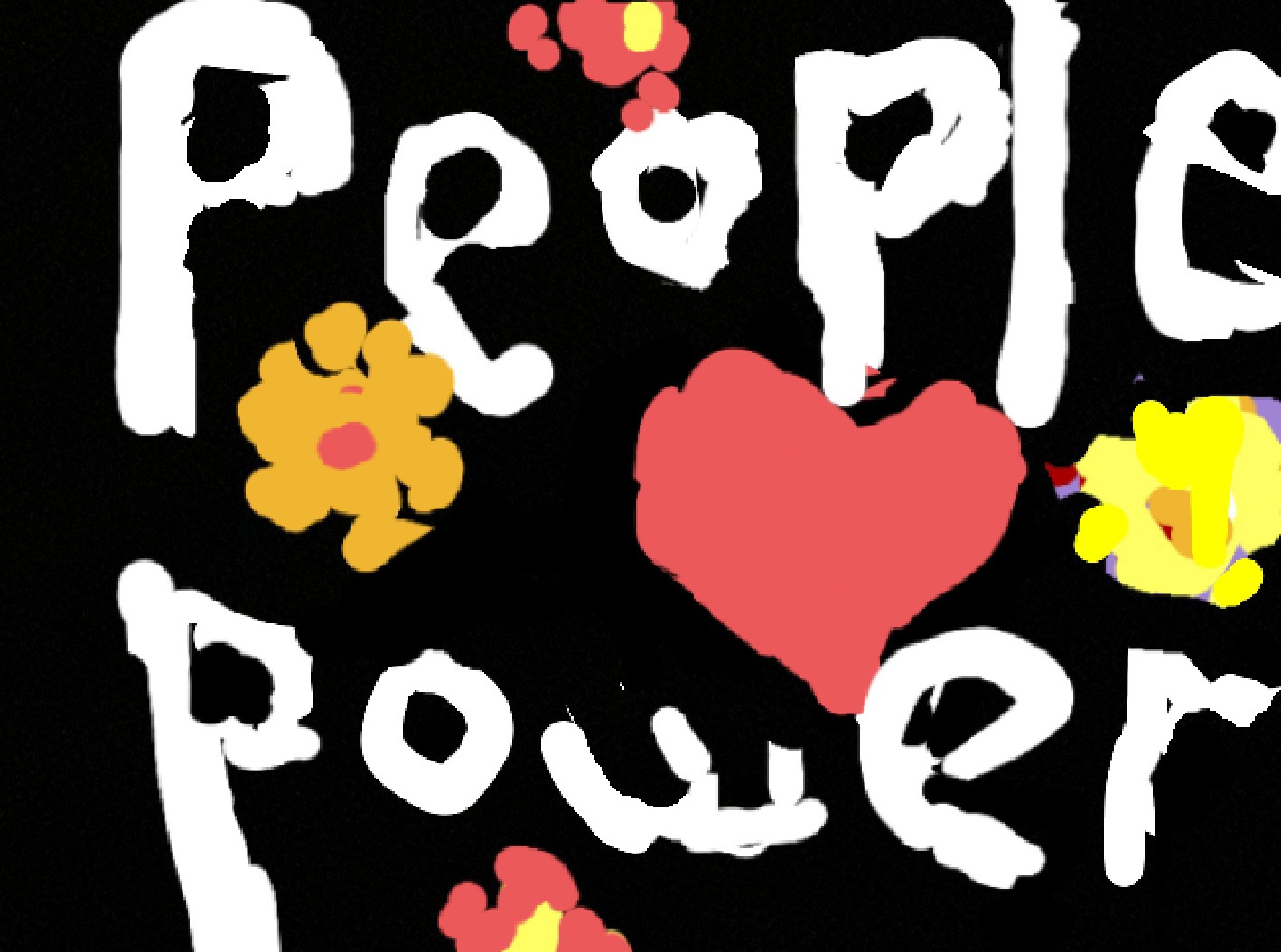 Poster with flowers and hearts says people power