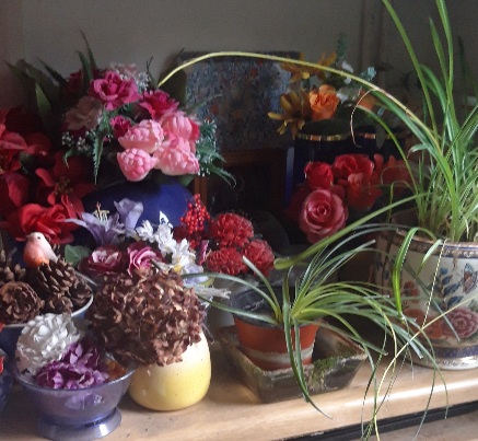 An arrangement of flowers and plants