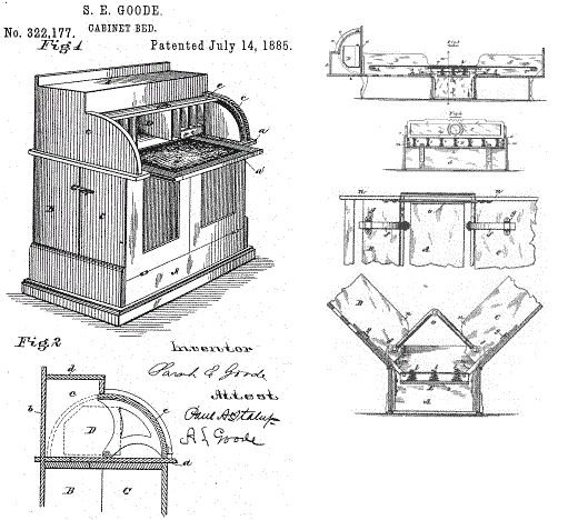 Sara e. goode patent folding cabinet bed