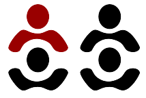 four stylised shapes resembling humans sitting arouns a table