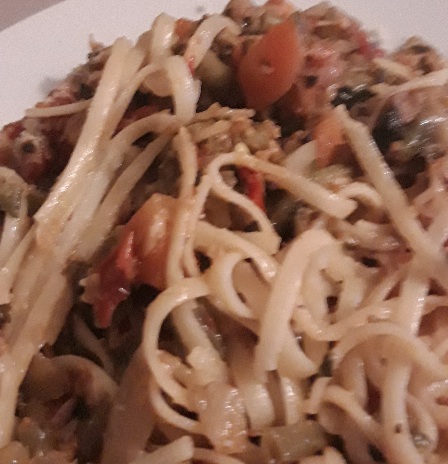 Vegetarian Spaghetti Bolognaise with lots of a colourful vegetables!