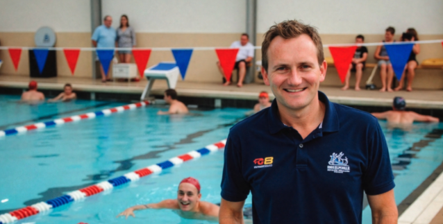 A swimming coach (AI Generated) using my AI Model, as a swimming coach by a swimming pool