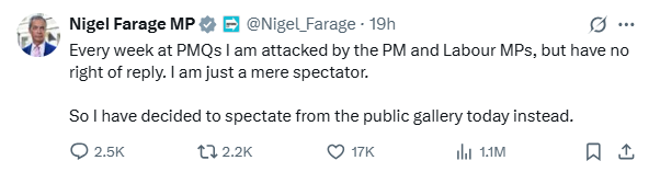 Nigel Farage X post