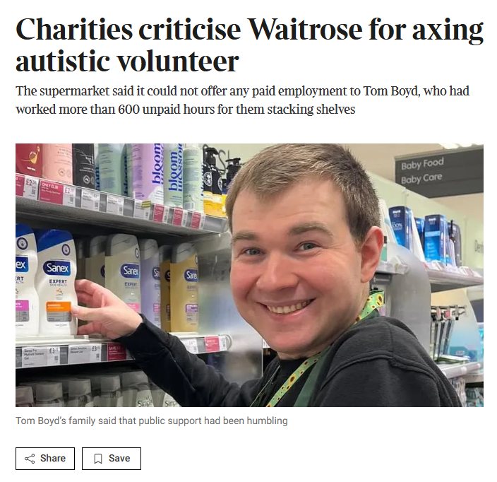 Times article on Waitrose axing autistic volunteer