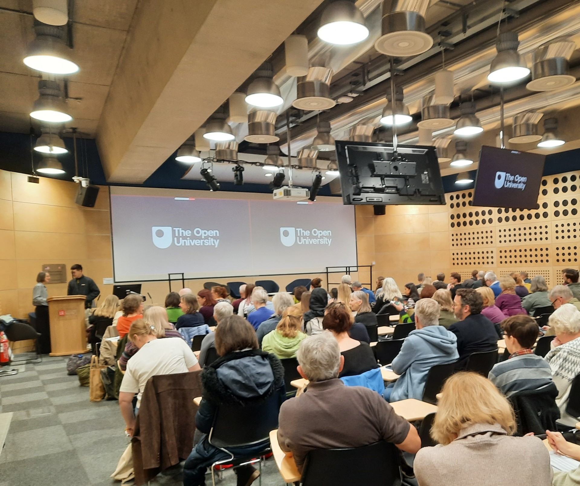 London School of Economics auditorium showing it filled with OU students.