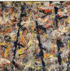 Splashes of  yellow and orange paint interspersed with black