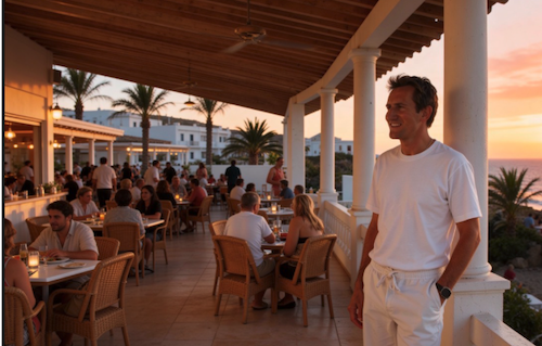 A recent AI-generated image of the author in a restaurant in Cape Verde.