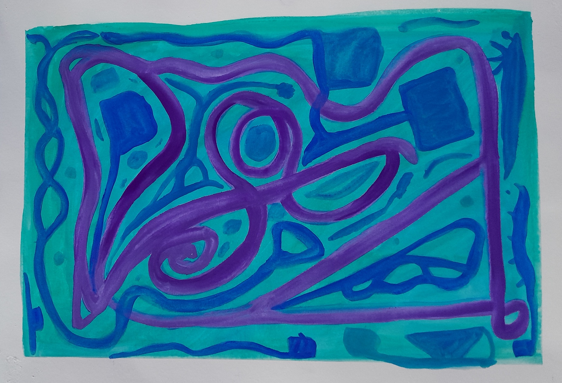 Blue and purple interwoven forms and beings
