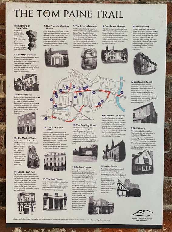 A poster showing a walk around the town of Lewes featuring the life of Tom Paine