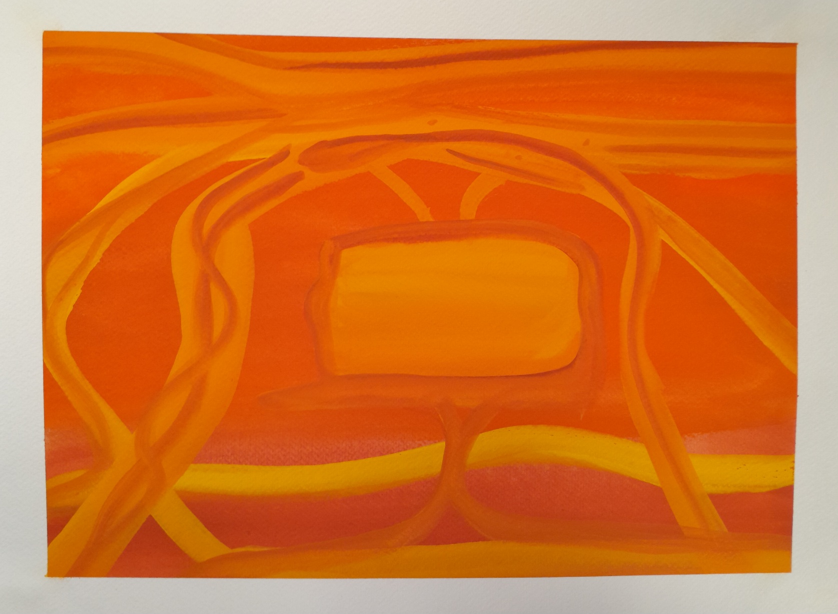 Abstract painting in orange, red, and yellow