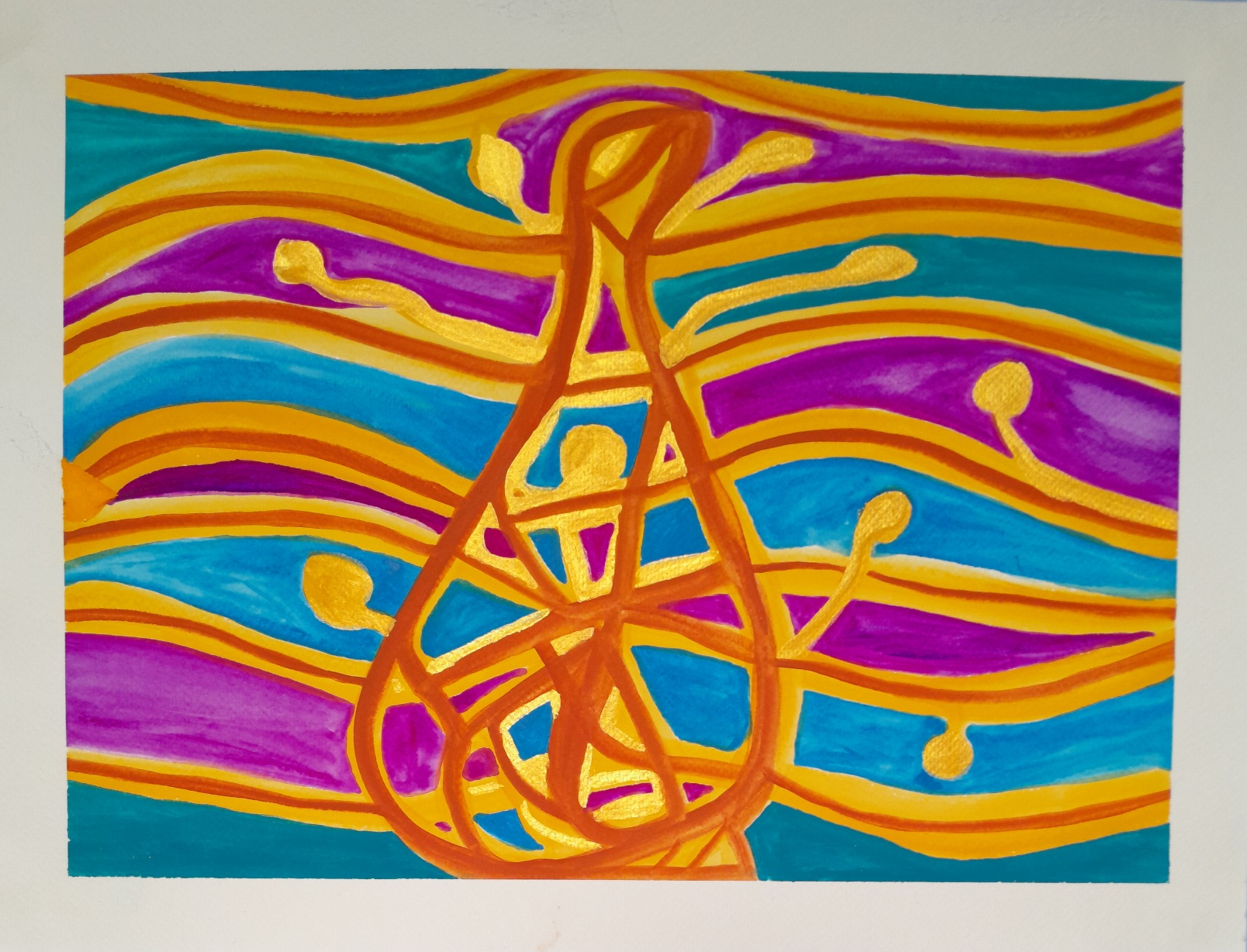 Violet, gold, red, yellow, and blue abstract painting
