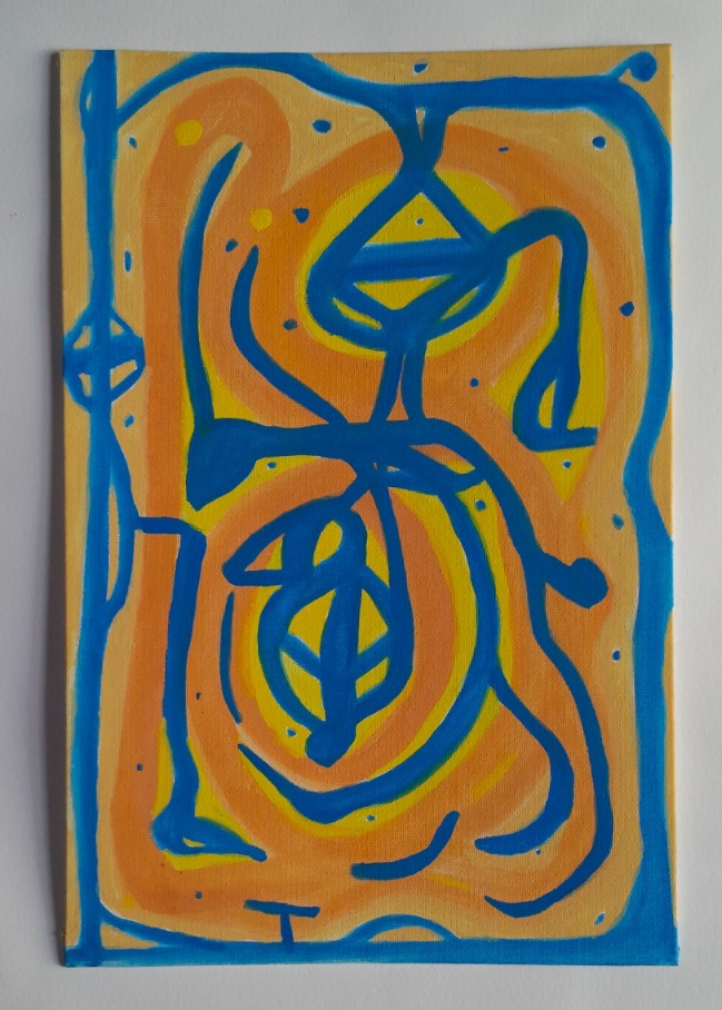 Abstract painting in orange, yellow and blue