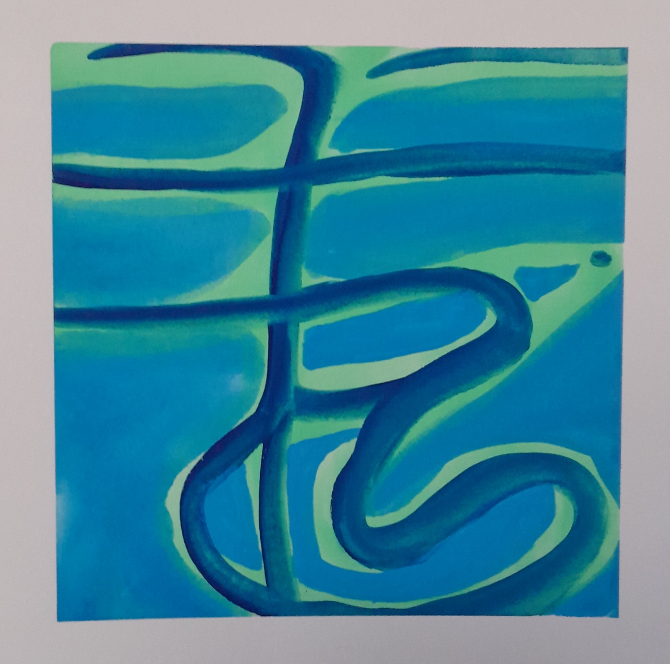 Small abstract painting in blue and green