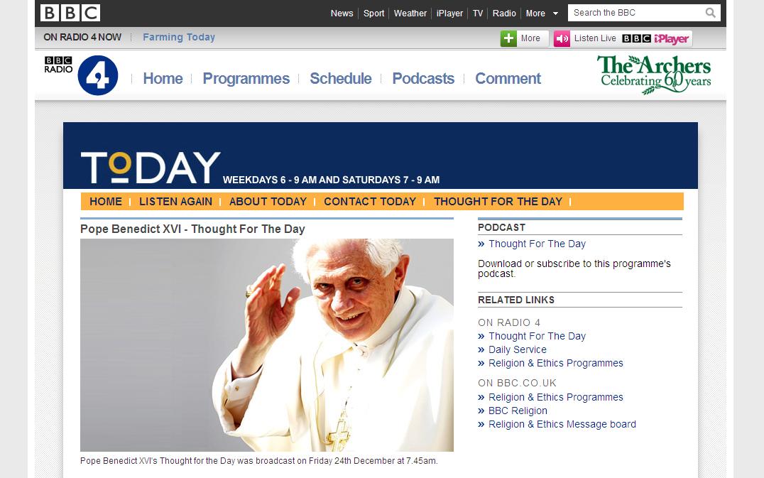 BBC Radio 4 iPlayer for the Pope's Podcast