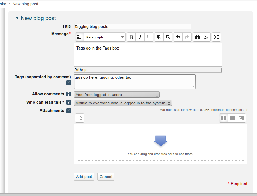 Showing the tags dialog box